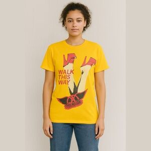 Aerosmith Walk This Way Red Heels Band T-Shirt Yellow/Orange Size Medium Unisex